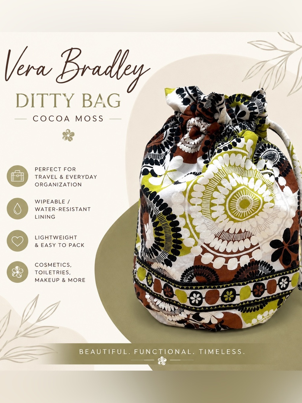 🍂 Vera Bradley Ditty Bag – Cocoa Moss Print 🍂